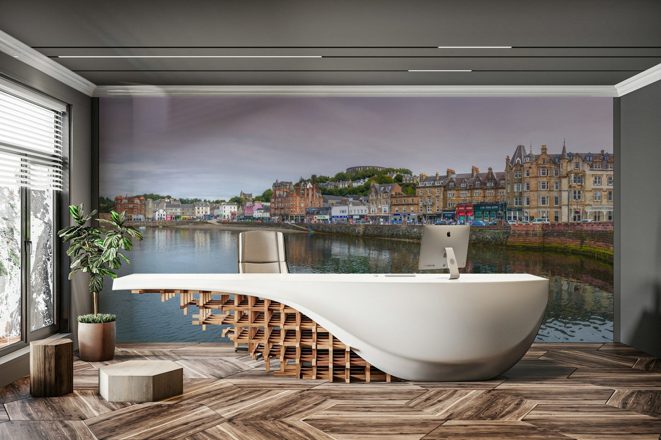 panoramic view of oban harbor scotland

