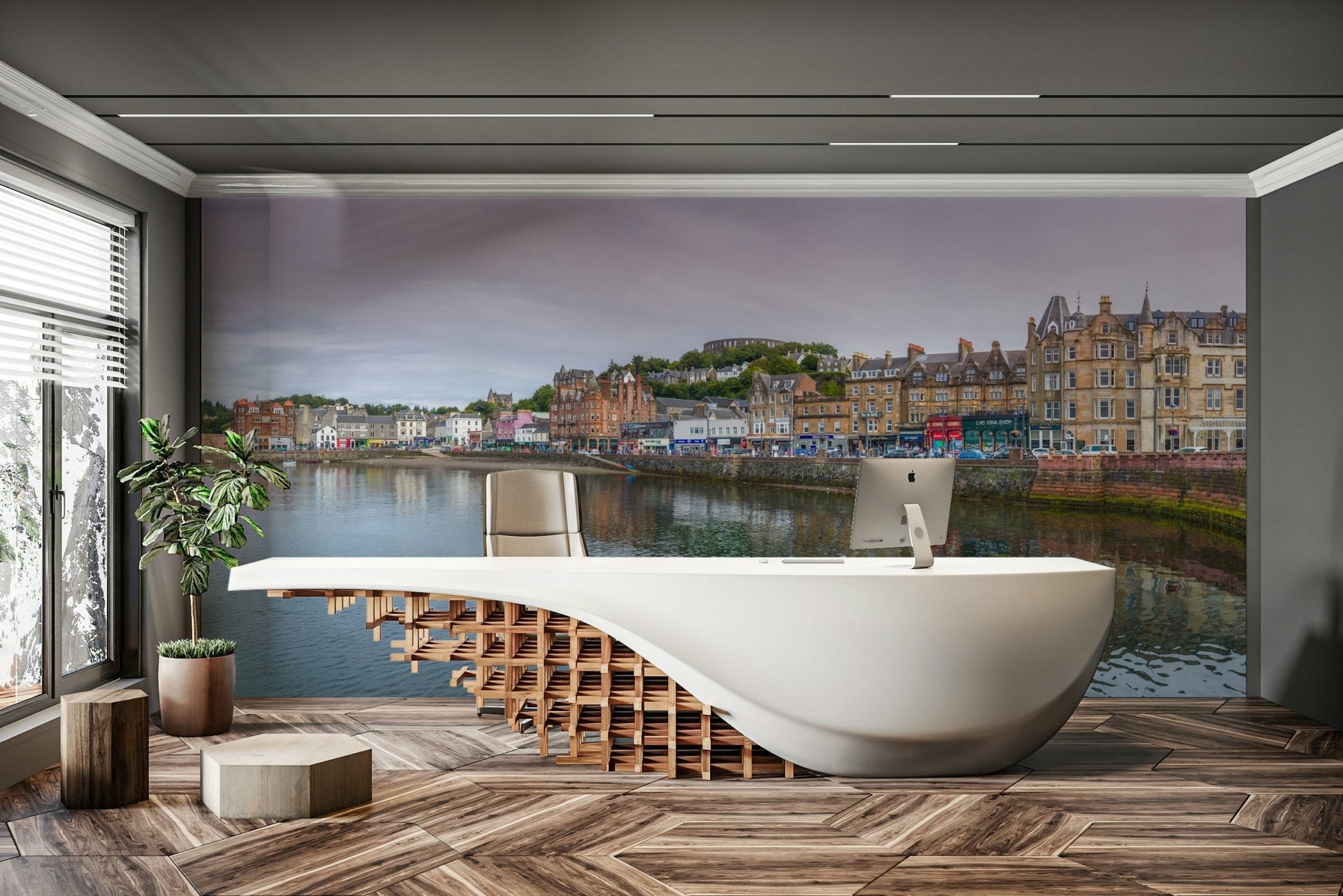 panoramic view of oban harbor scotland

