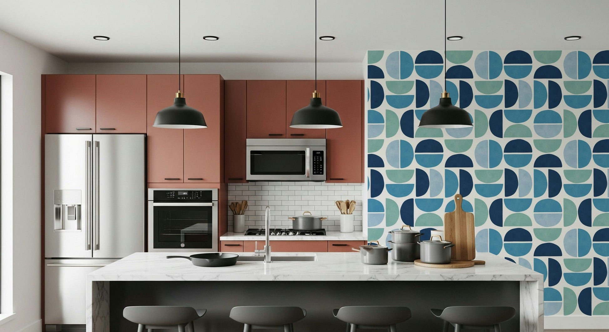 Wall mural Ocean Echoes, luminous colors, beautiful circle segments.