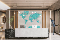 Watercolor world map for coastal-themed interiors

