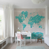 Ocean blue watercolor world map wallpaper

