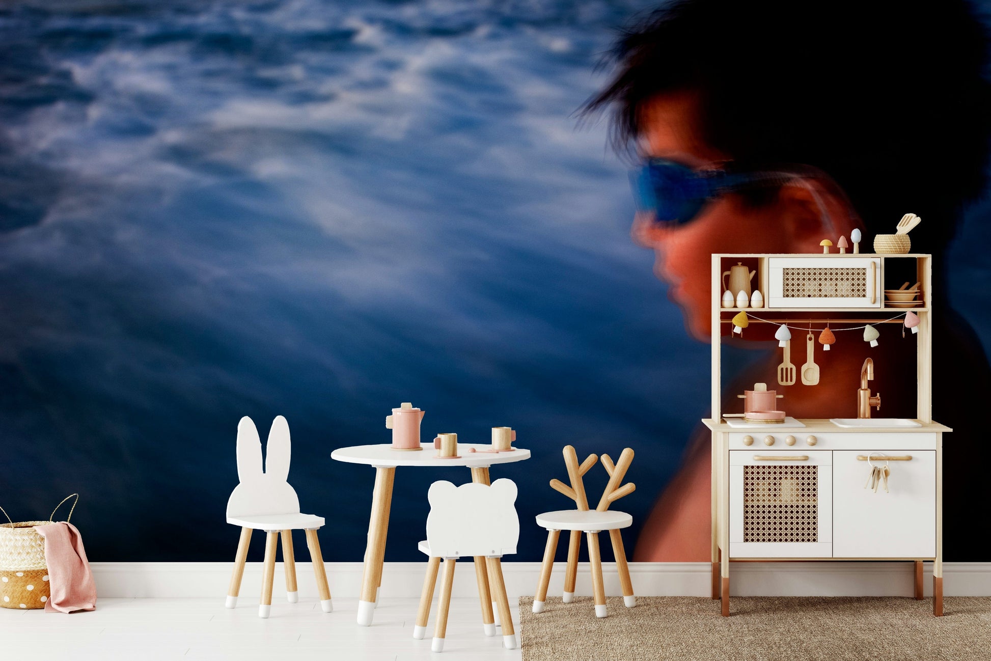 A serene open ocean wall mural for nautical decor.

