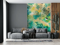 A peaceful open ocean mural on decorative wallpaper.