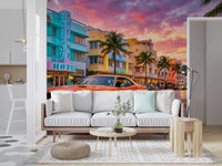 Office room retro car wall mural with Ocean Drive scene