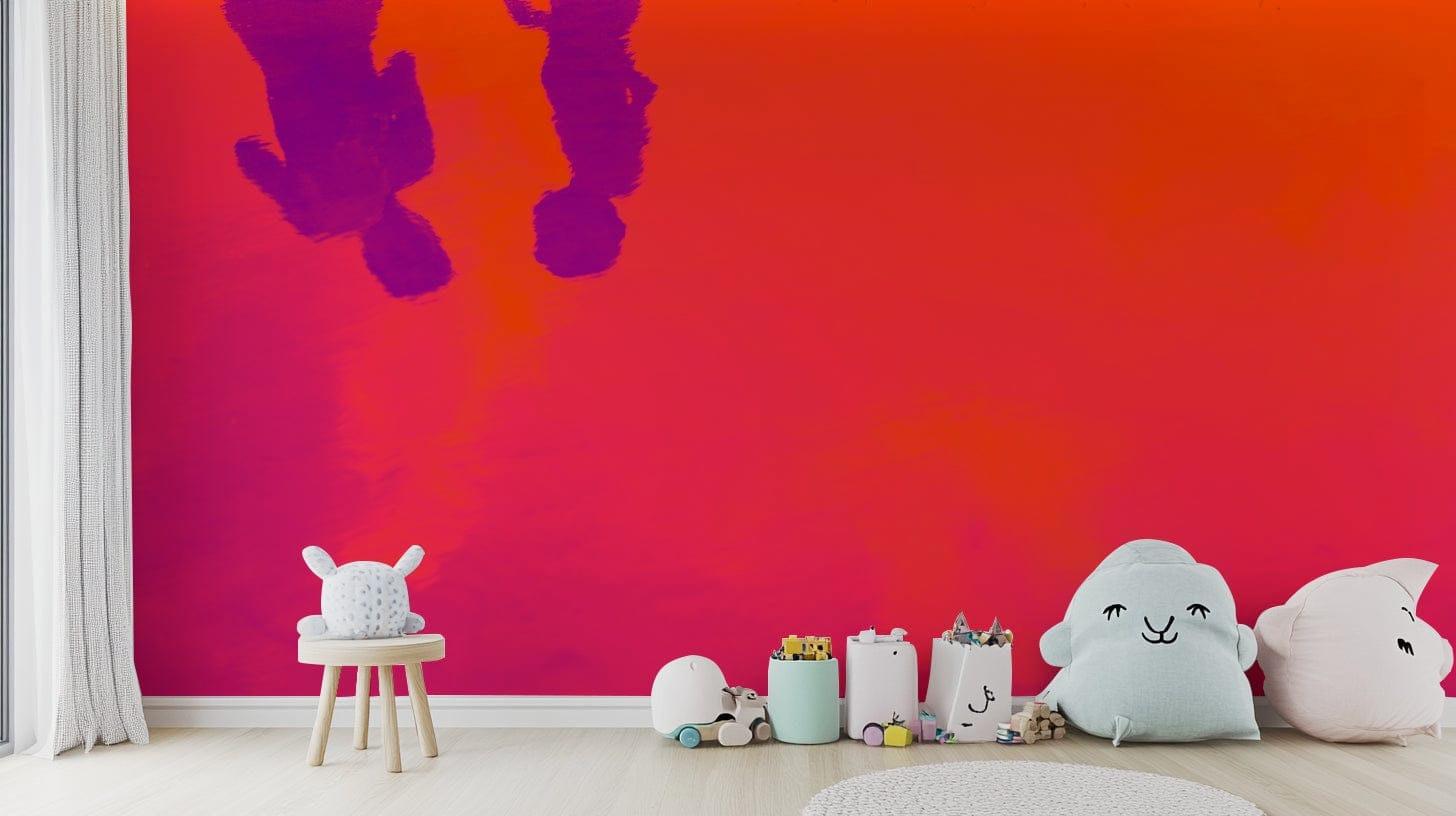 A peaceful coastal view mural on decorative wallpaper.

