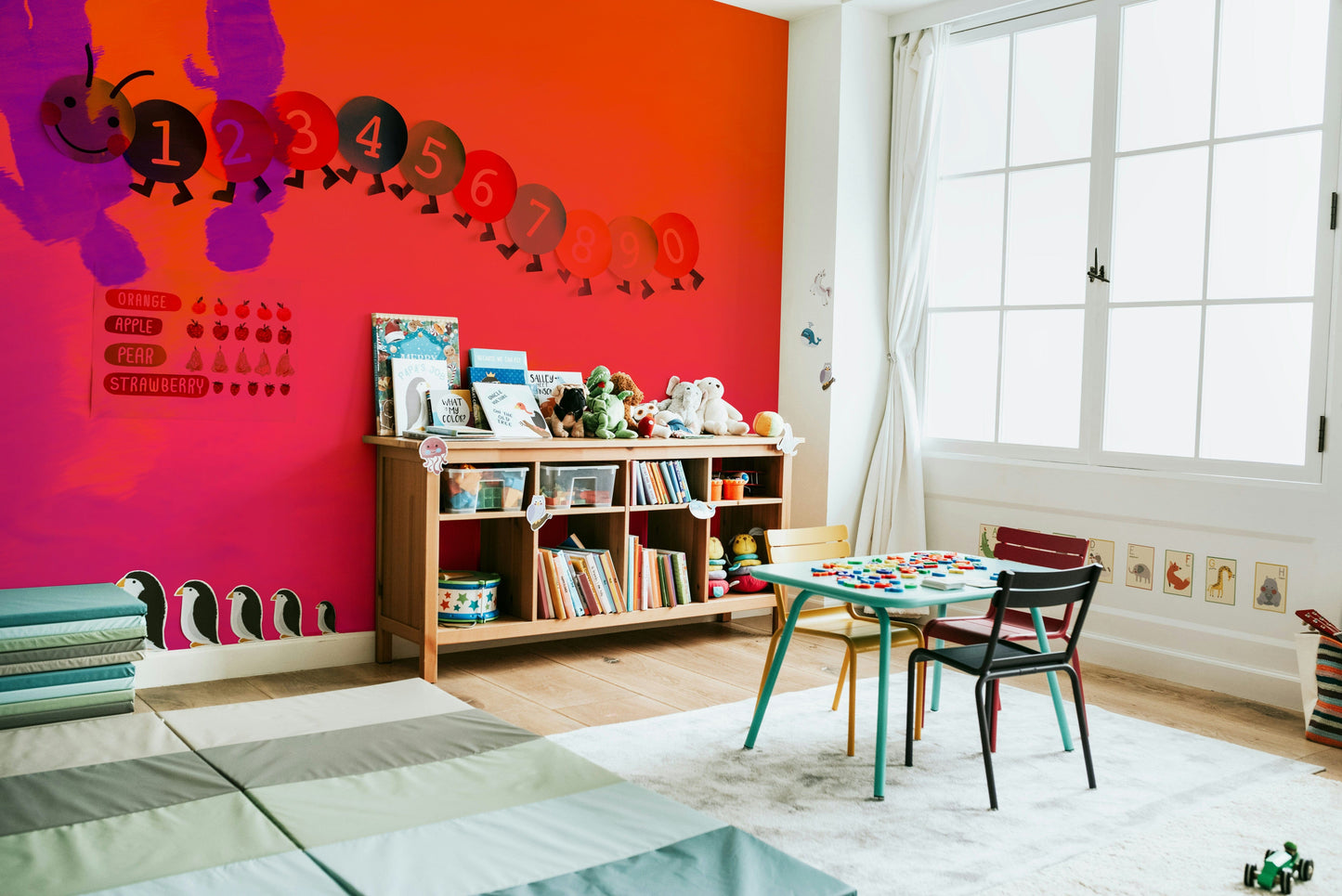 A graceful subtle wave wall mural in cool, natural tones.

