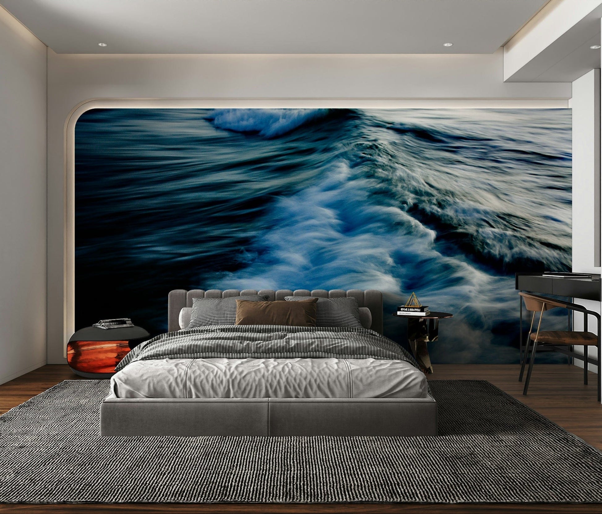 A contemplative wave texture wallpaper mural for a feature wall.

