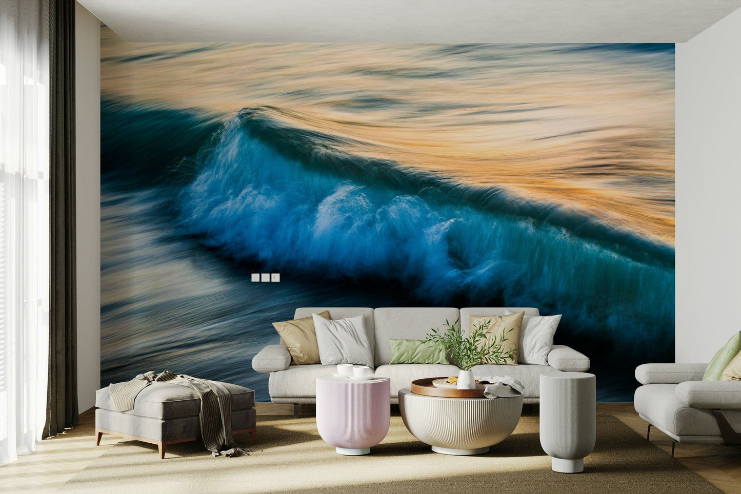A contemplative wave texture wallpaper mural for a feature wall.

