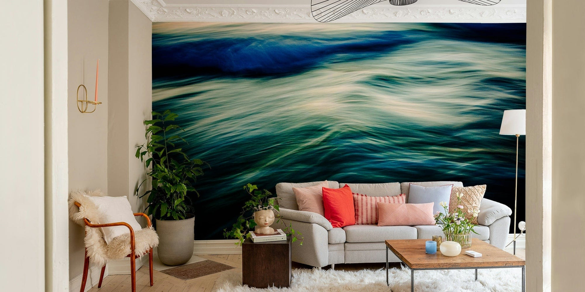 An artistic nature seascape mural for home decor.

