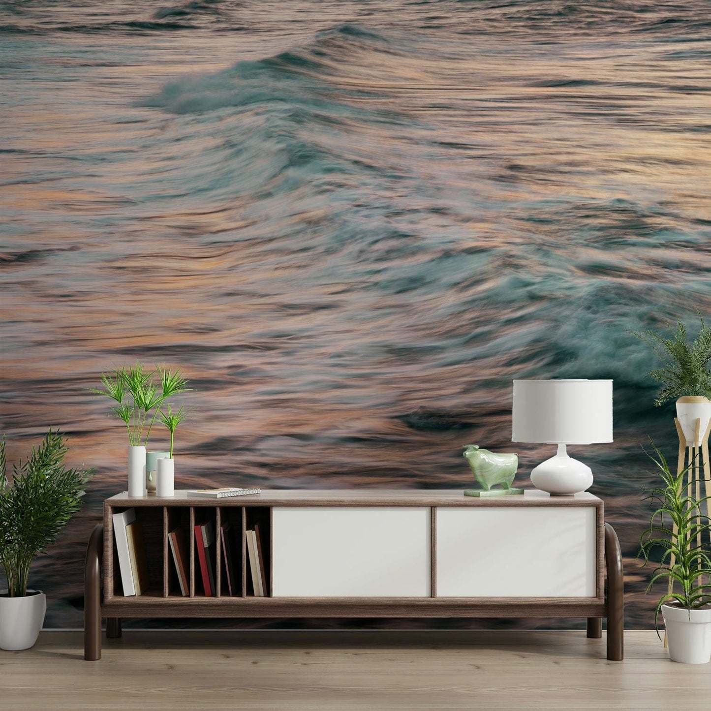 An angled shot of the mural's gentle color palette.

