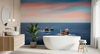 Soft horizon wall mural adds depth to room