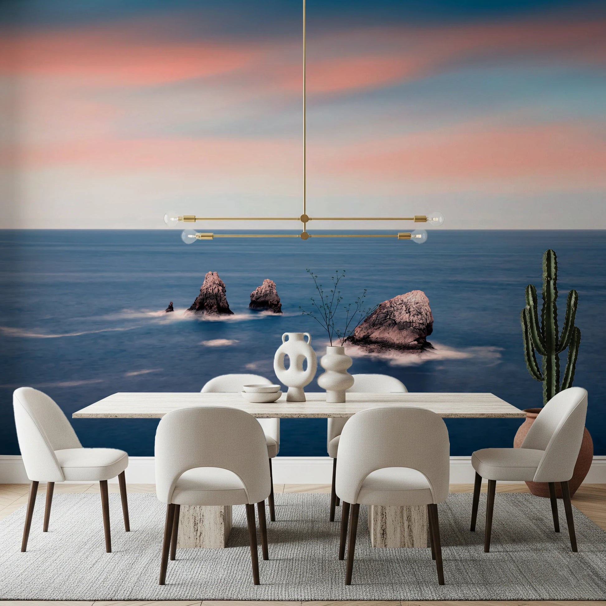 Ocean sunset wall mural frames cozy seating