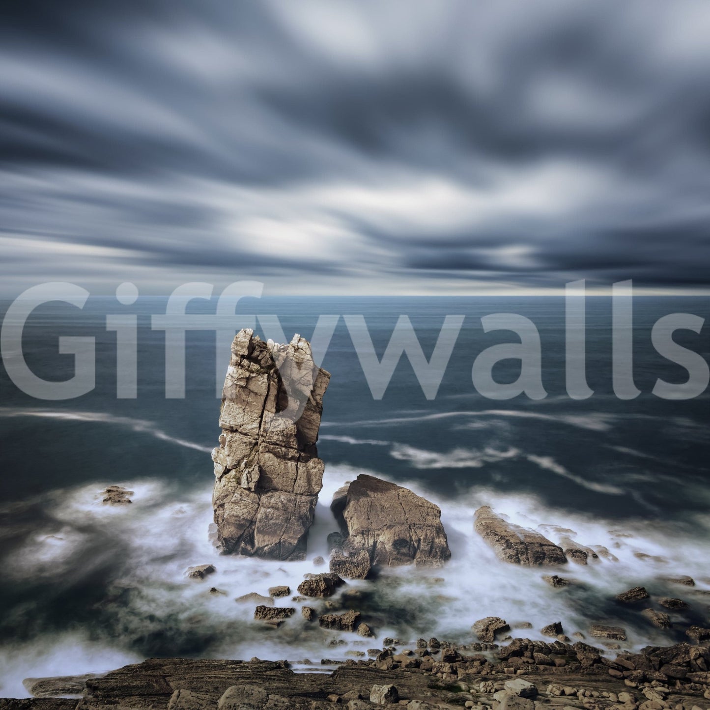 Shoreline seascape mural in hallway, modern wall decor with ocean edge view
