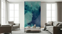 Staircase feature wall with ocean mural, modern decor with blue wave pattern