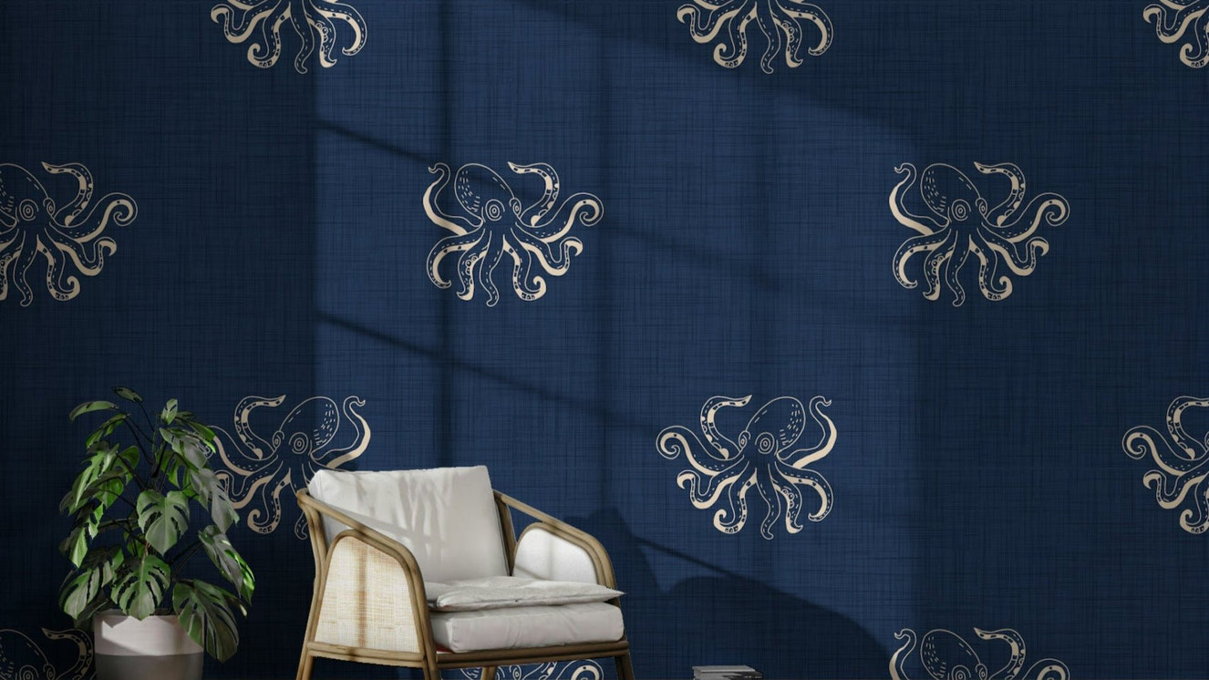 Retro octopus mural wallpaper design
