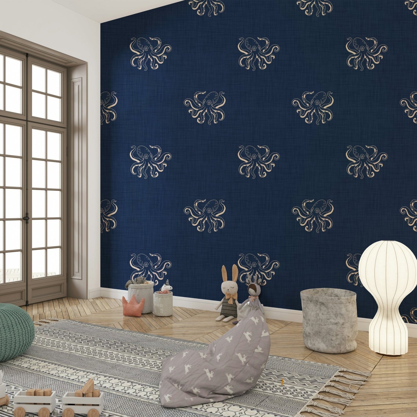 Sea creature wall design with retro vibe
