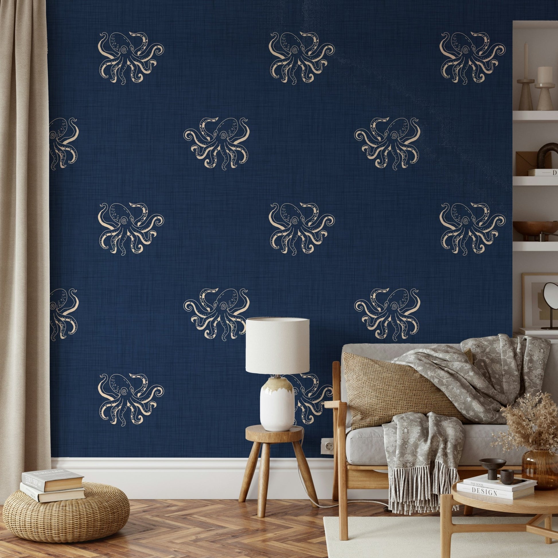 Octopus drawing on vintage-style background
