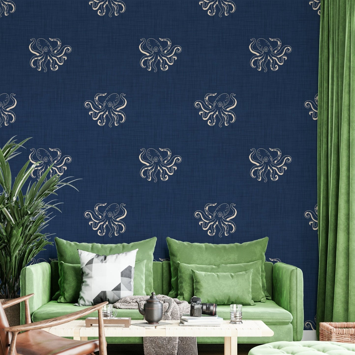 Vintage octopus illustration on wall mural
