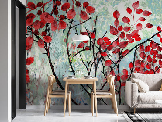 Oil painting red leaves wall decor