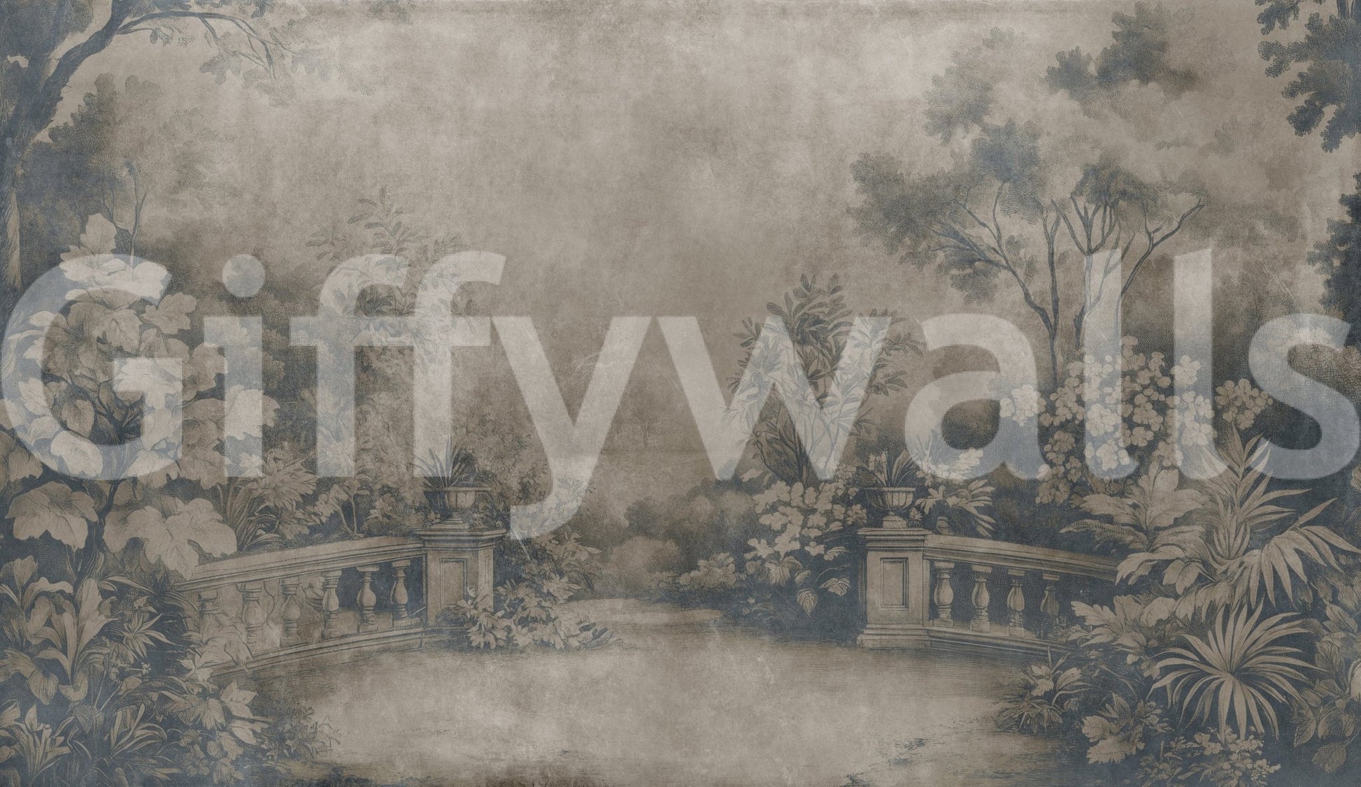 Vivid Smoke fresco mural, thick greenery, decorative wallpaper.