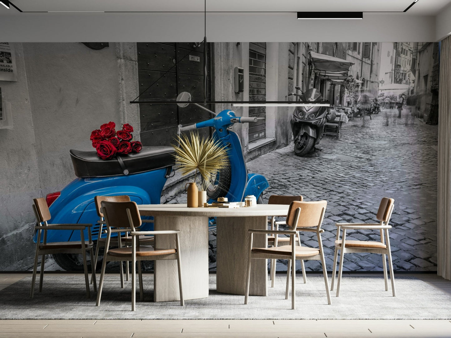 The scooter is a classic vintage style.

