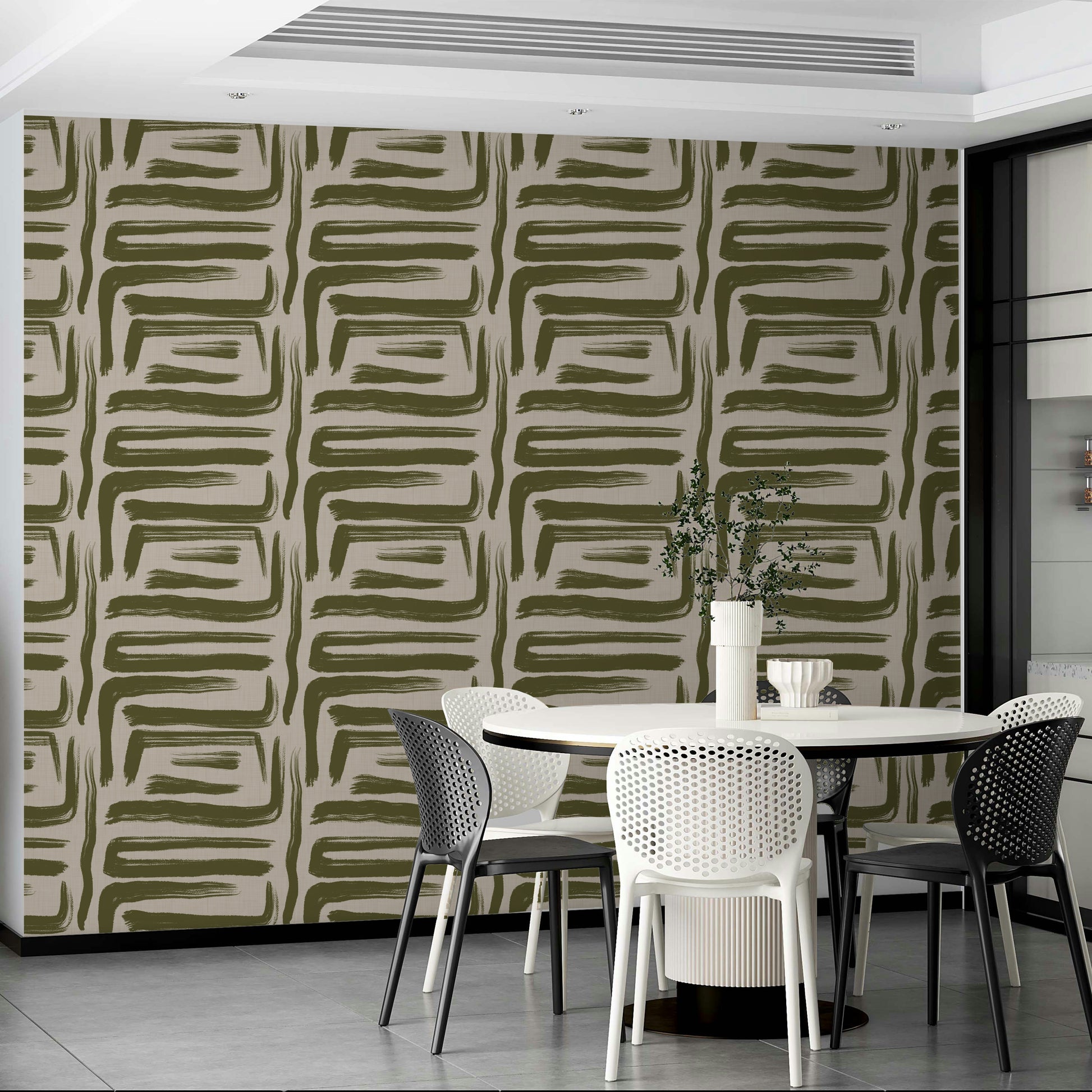 Textured abstract olive wallpaper for vintage-inspired walls

