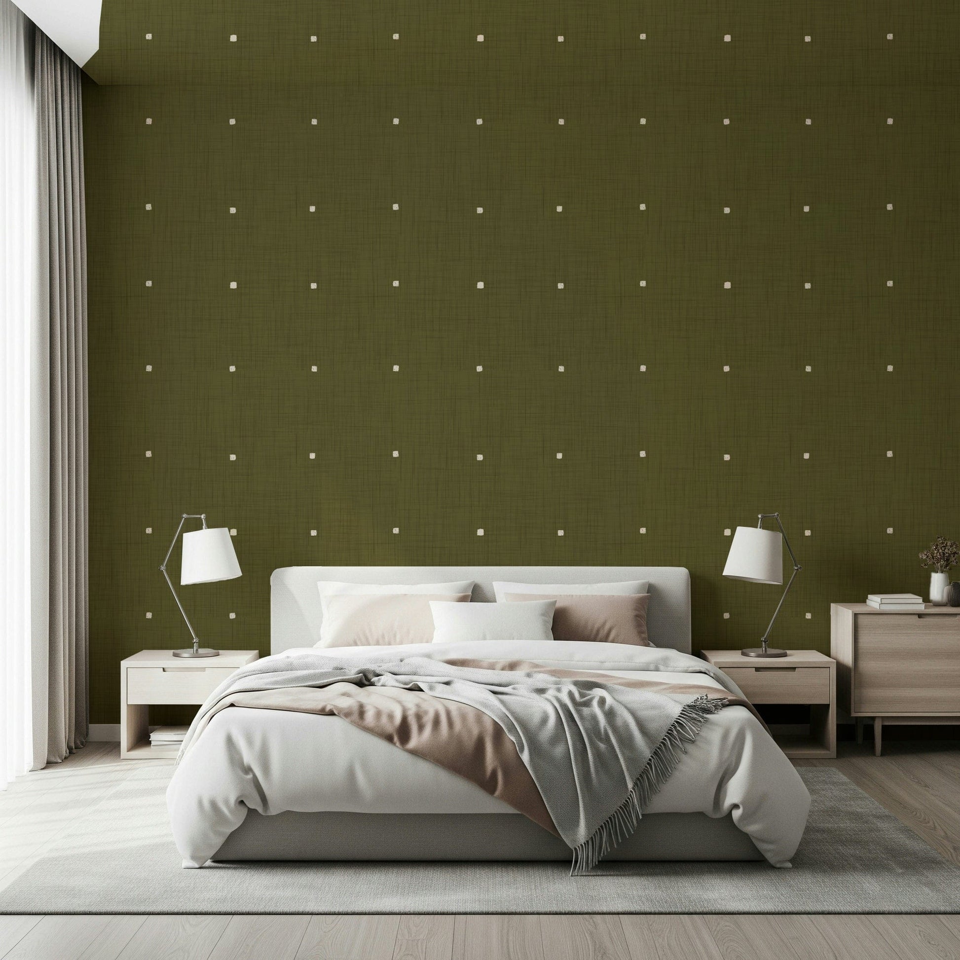 Papier Peint Intissé Abcliving – Design Retro Pois, Granit, Lime-olive, 3D Web