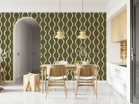Olive Grove Waves wall mural, chic geometric curve, organic texture.