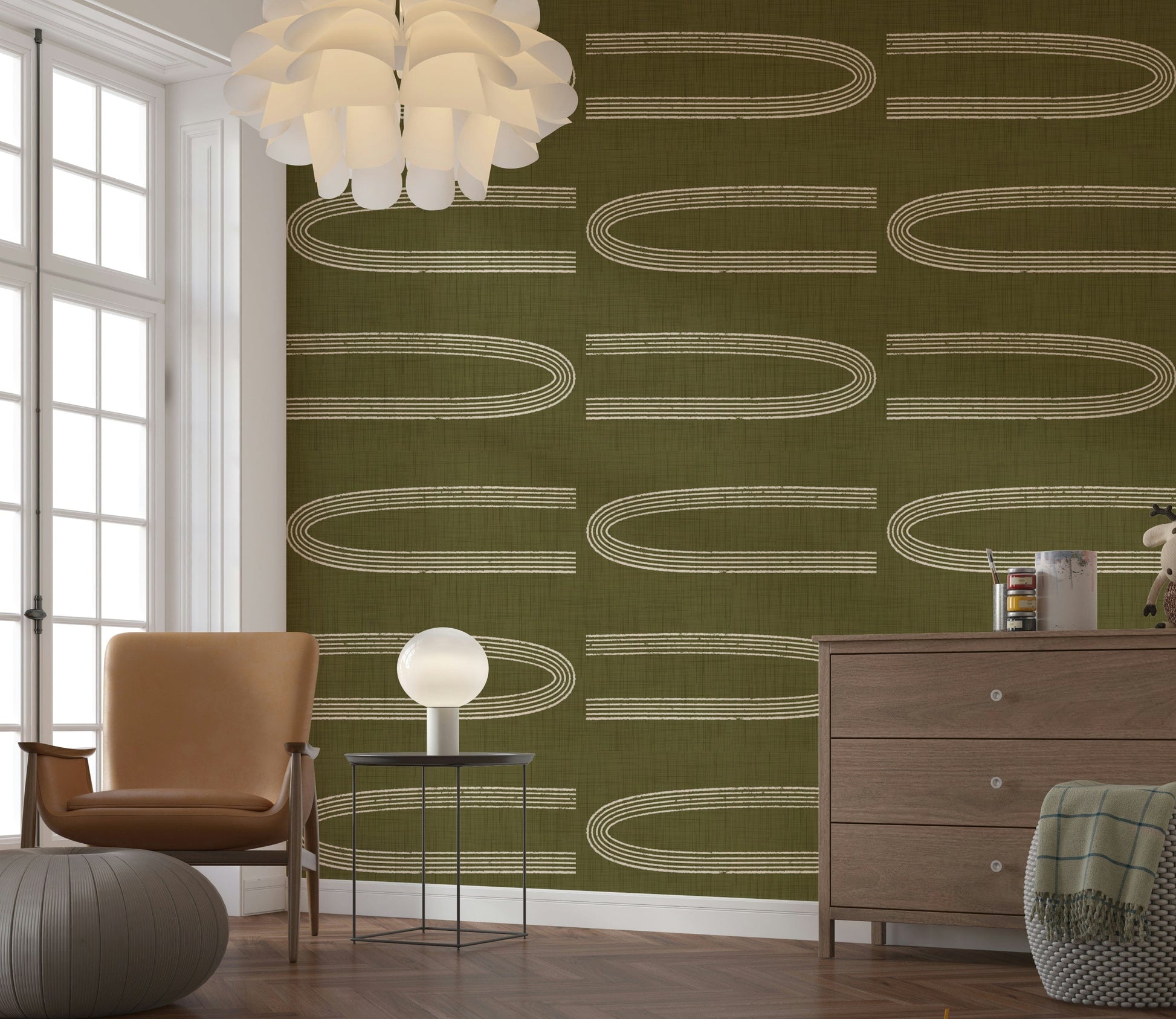A classic mid-century style wallpaper for walls.

