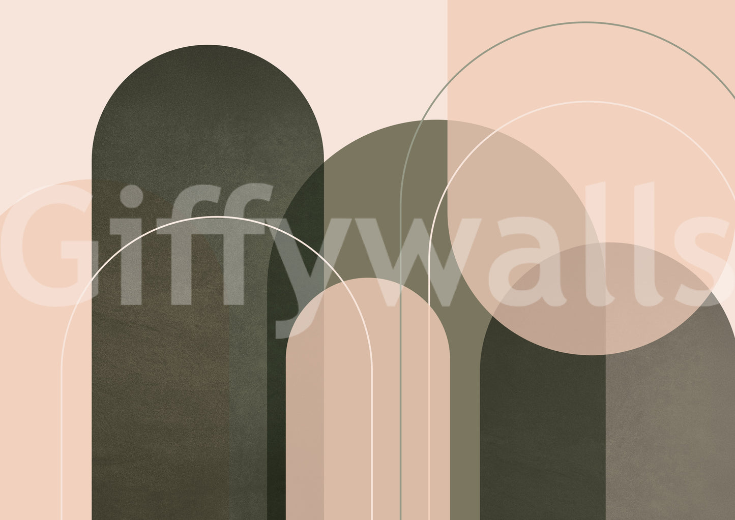 Peaceful interior with abstract earth-toned mural

