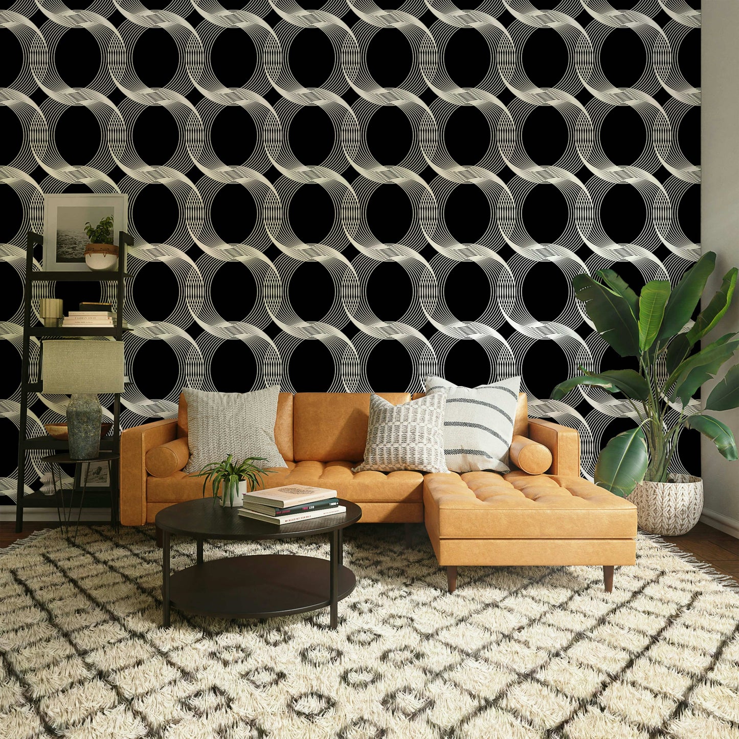 Optical linear circles wallpaper on a wall


