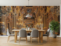 Royal ballroom scenery Opulent Grandeur peel and stick wallpaper.