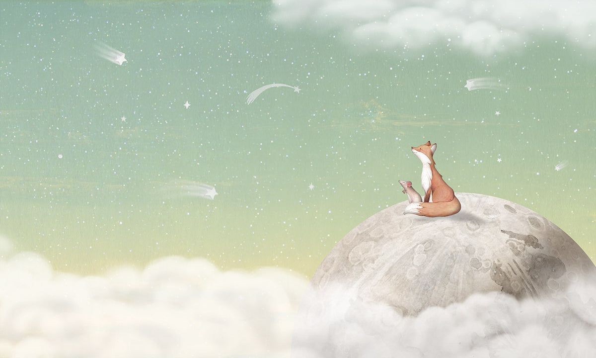 Fox On the Moon Green Mural in your room — zoomed