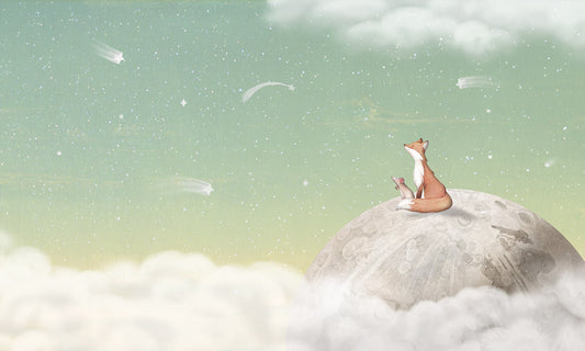 Fox On the Moon Green Mural