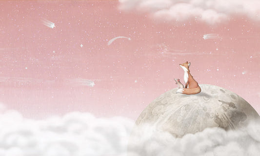 Fuchs auf dem Mond rosa Wandbild