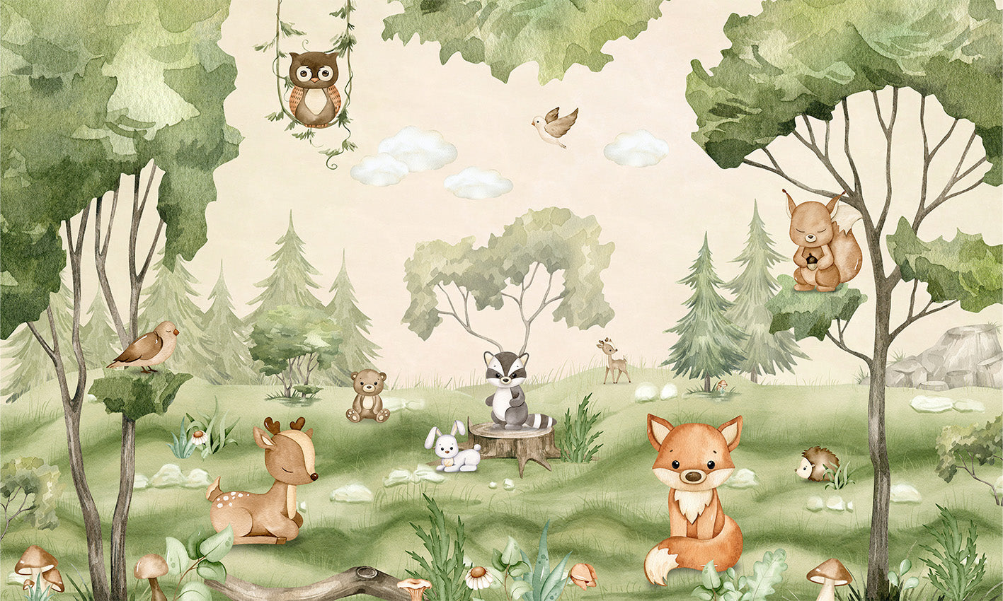 Woodland Joy Kids Wall Mural in your room — zoomed