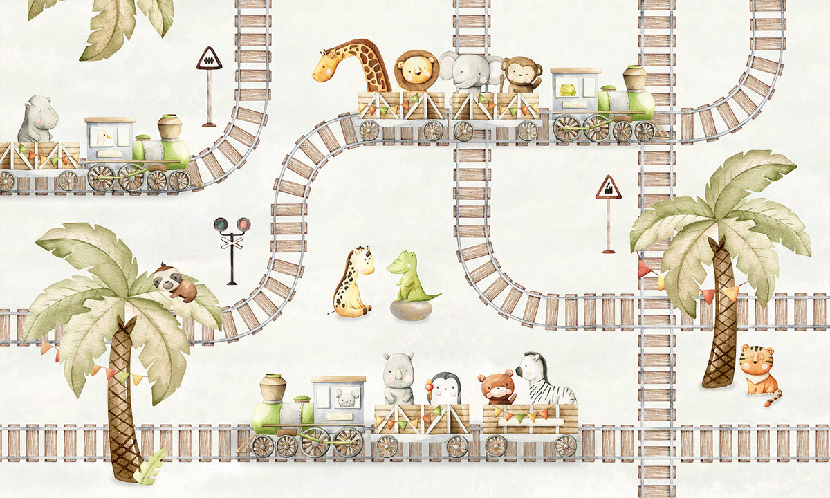Train Travels Wallpaper Mural in your room — zoomed