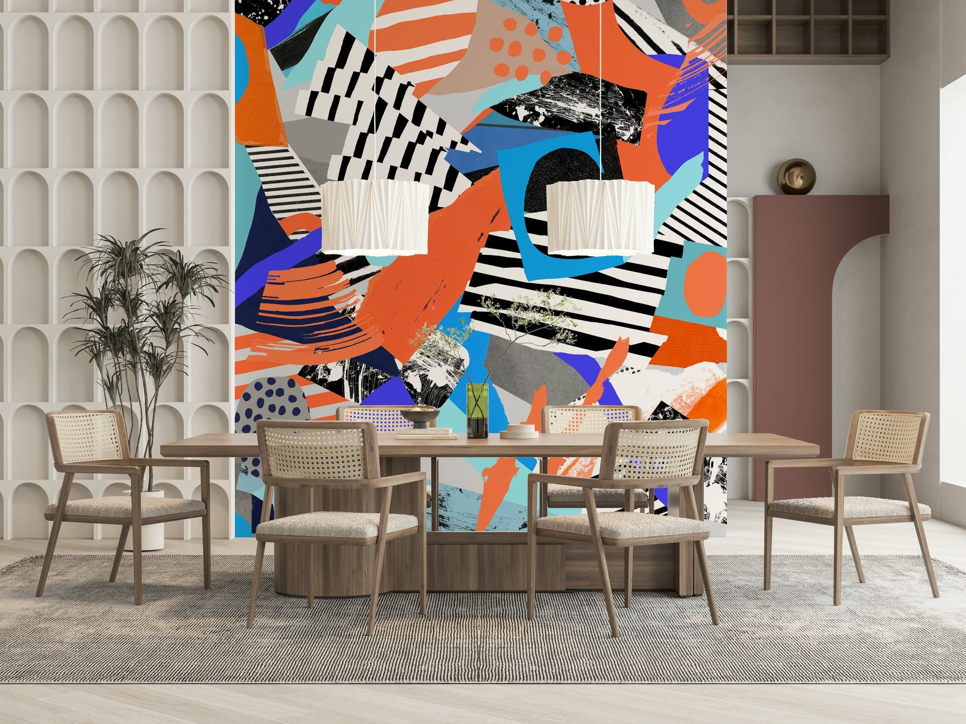 An artistic soft focus mural on minimalist wallpaper.

