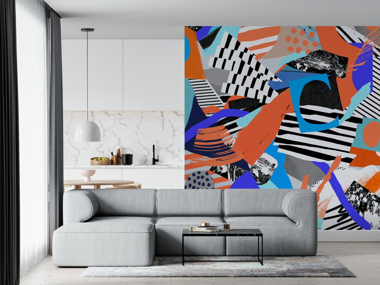 A beautiful abstract orange wallpaper mural for a modern home.

