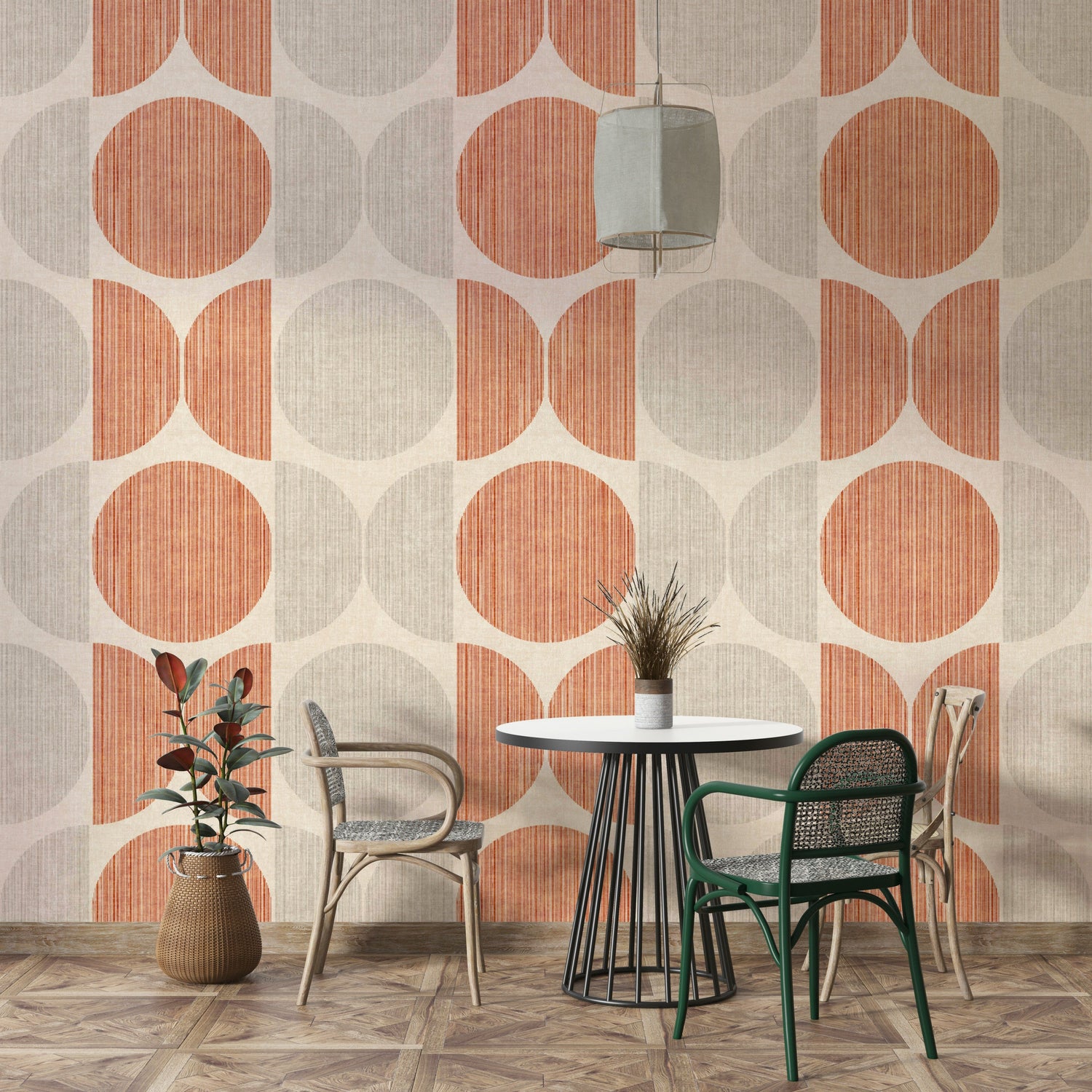 A beautiful Bauhaus circle wallpaper mural for a retro room.

