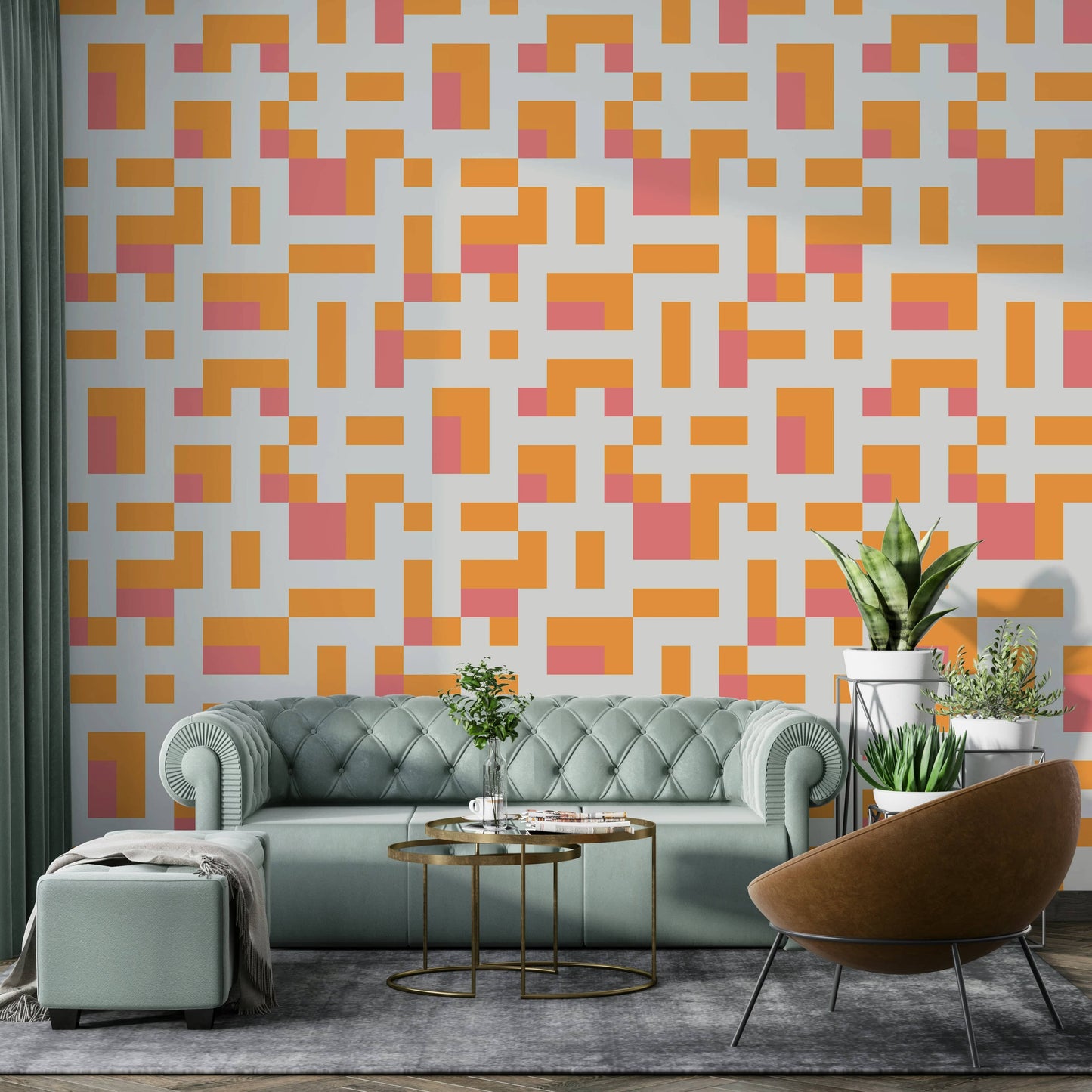 A high-quality minimalist block wall mural for walls.



