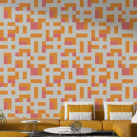 A peaceful geometric design mural on decorative wallpaper.

