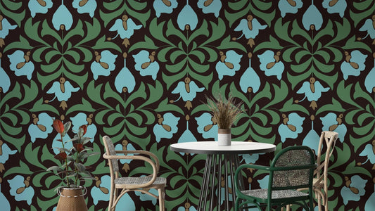 A soft and ethereal floral wallpaper pattern.
