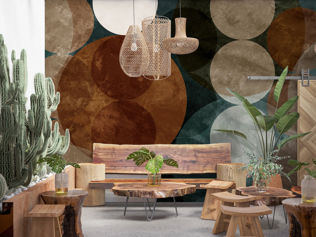Orbital Harmony in Earthy Colors Wall Mural - Abstract Planet Art
