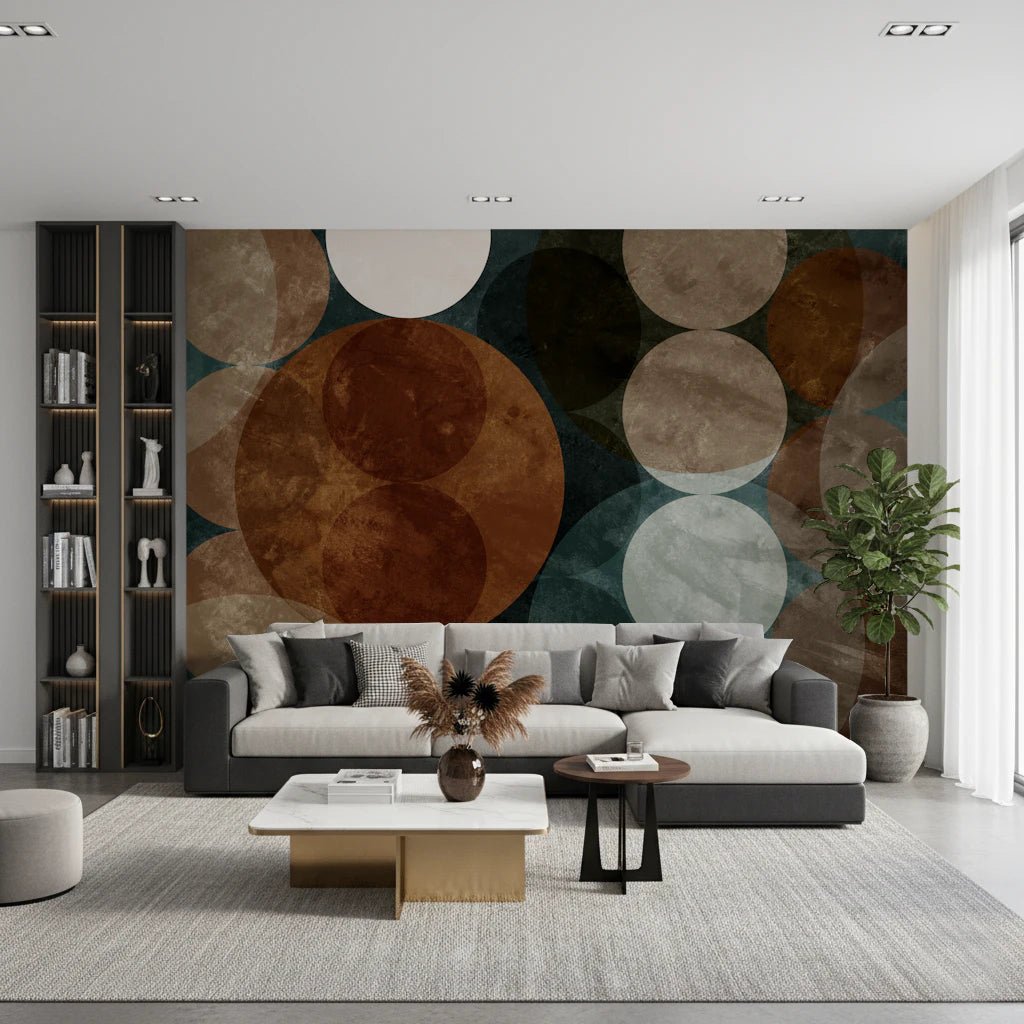Orbital Harmony in Earthy Colors Wall Mural - Abstract Planet Art