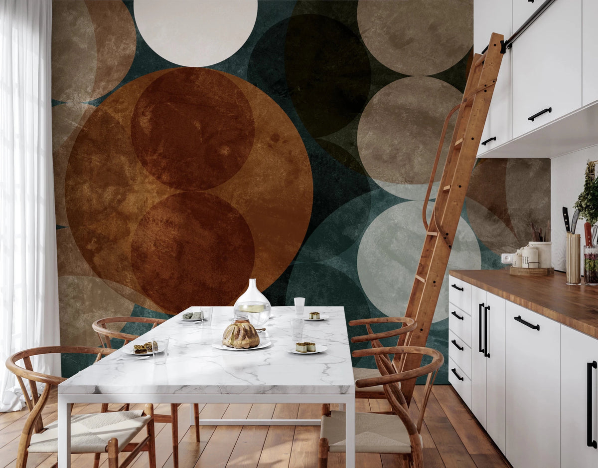Orbital Harmony in Earthy Colors Wall Mural - Abstract Planet Art