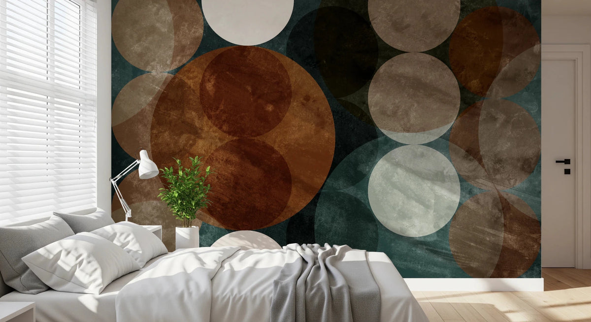 Orbital Harmony in Earthy Colors Wall Mural - Abstract Planet Art