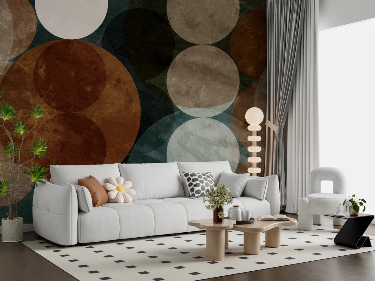 Orbital Harmony in Earthy Colors Wall Mural - Abstract Planet Art