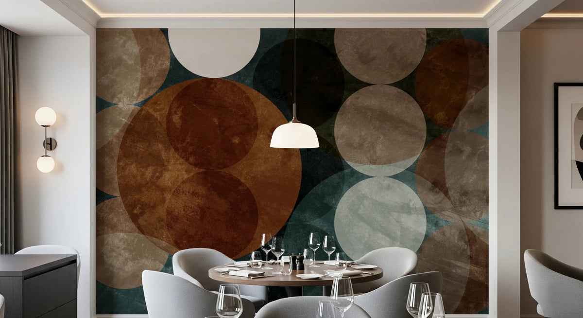 Orbital Harmony in Earthy Colors Wall Mural - Abstract Planet Art