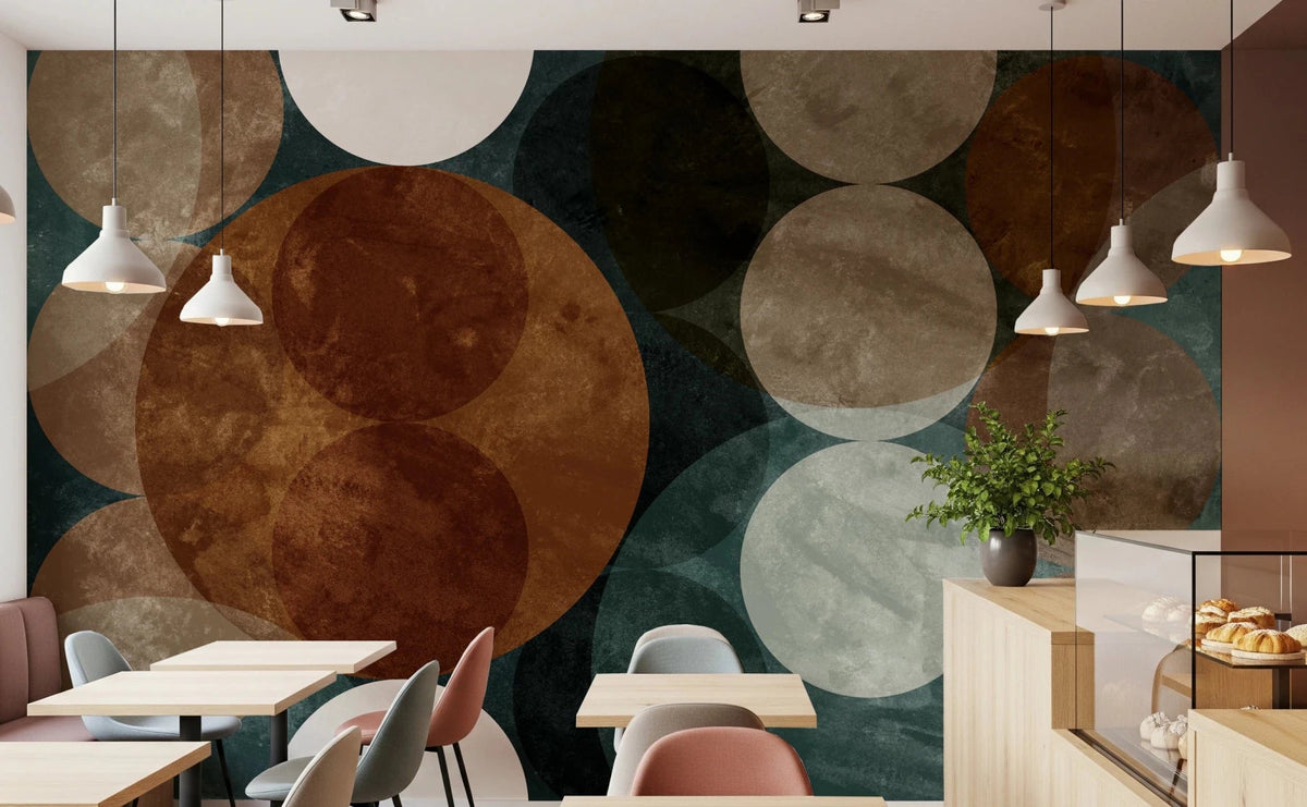 Orbital Harmony in Earthy Colors Wall Mural - Abstract Planet Art